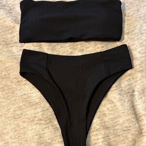SHEIN Black Ribbed Bikini Set